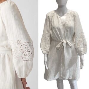 GAP | Dresses | Gap Crinkle Gauze Eyelet Embroidered Mini Dress Size M  Split Neck 34 Sleeve New | Poshmark